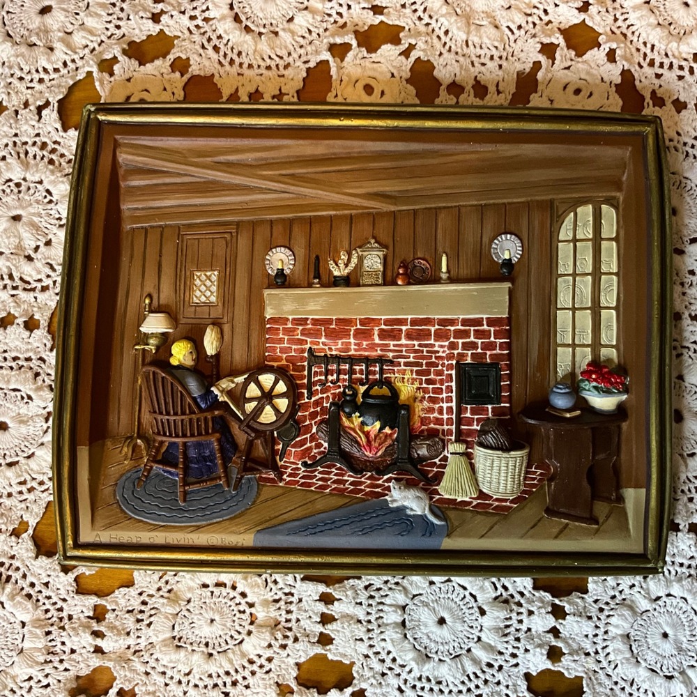 Continental Studios 1973 "A Heap o Livin" 3D Wall Art Spinning Wheel Cottagecore